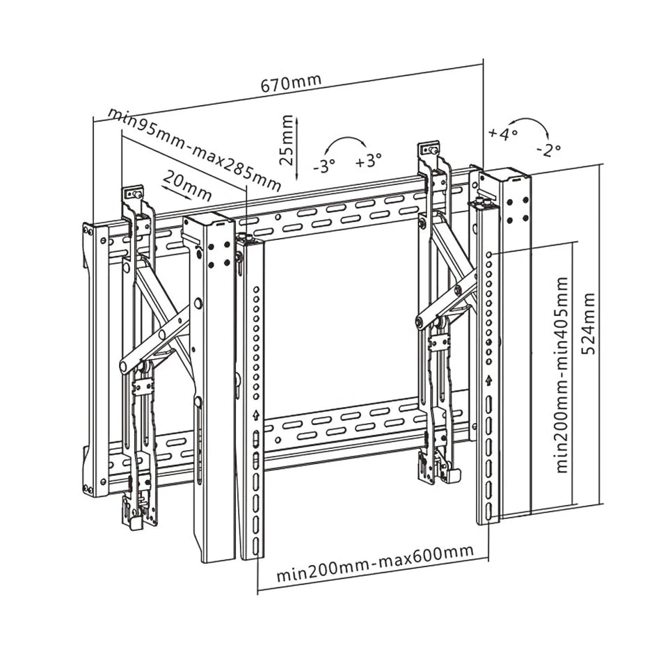 Video Wall TV Mount Bracket, Fully Adjustable – Fits 45″–70″ Displays (Max VESA 600×400)