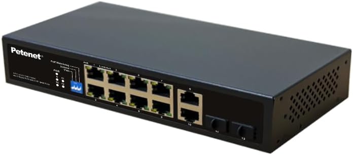 Petenet 8-Port Gigabit PoE+120W Switch with 2 Gigabit RJ45 & 2 SFP Uplink Ports, 5 Working Modes, 6KV Surge Protection – Power Supply ULC Listed, IEEE802.3af/at
