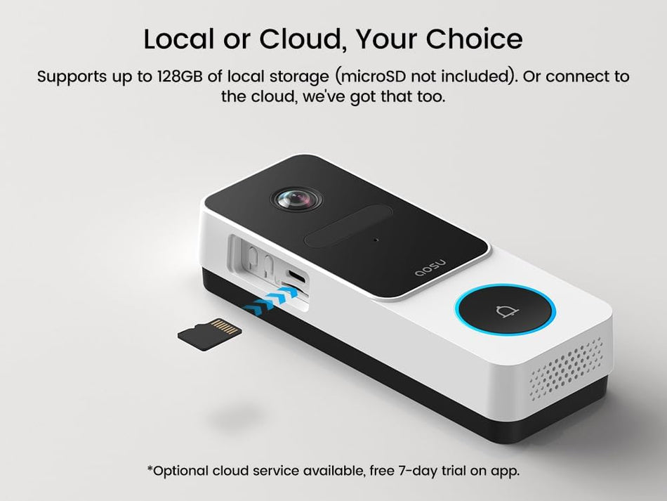 AOSU Doorbell Camera Wireless - Head-to-Toe View, 2.4G Wi-Fi Video Doorbell with Chime, Save Locally or to The Cloud, Smart Human & Package Detection, Works with Alexa and Google Assistant