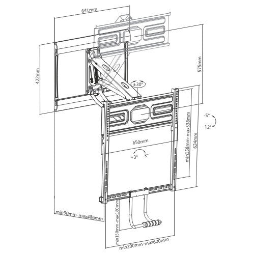 Brateck BT-LPA53-461 Gas Spring Fireplace Mantel TV Mount – 43"-70" Panels (Max VESA 600x400, 35kg Capacity)