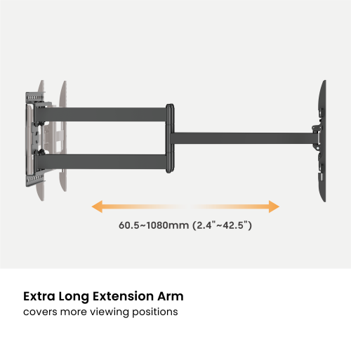 Brateck BT-LPA84-486XL Extra Long Arm Full-Motion TV Wall Mount – 43"-90" Panels (Max VESA 600x400, 60kg Capacity)