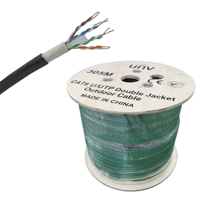 UNV UTP Cat6 Double Jacket (550 MHz) 24 AWG PVC / LDPE Outdoor 1000FT Network Cable – Black