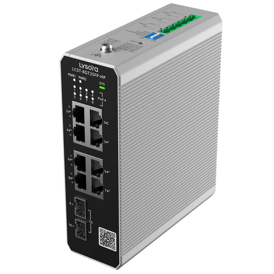 Lysora LCST-8GT2SFP-HP , 8-Port Industrial Cloud Managed PoE Switch with 2 x SFP Ports