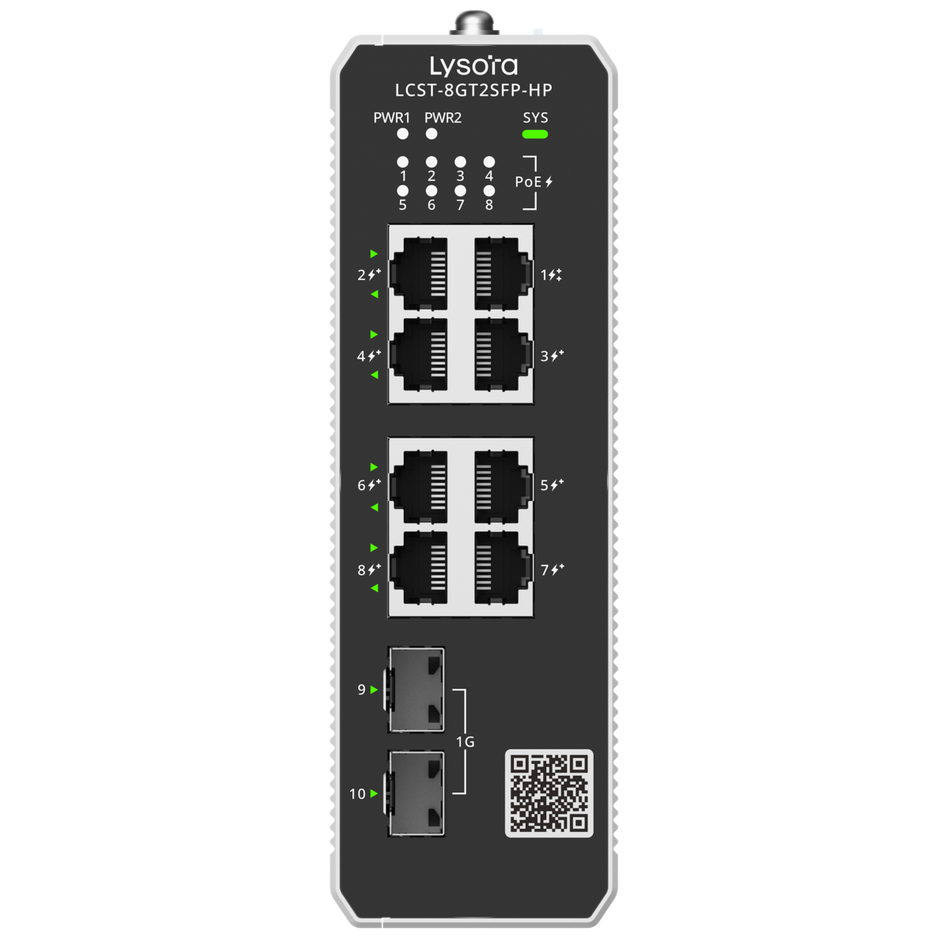 Lysora LCST-8GT2SFP-HP , 8-Port Industrial Cloud Managed PoE Switch with 2 x SFP Ports