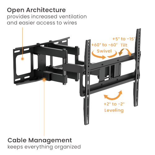 Brateck LPA80-446 Heavy-Duty Full-Motion TV Wall Mount for 32"-75" TVs, 60kg/132lbs, Max VESA 400x400