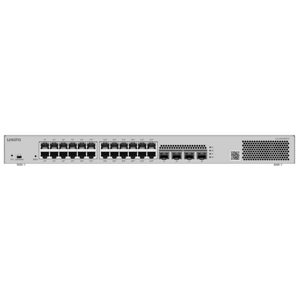 Lysora LS2-24GT4SFP-P 24-Port Layer 2 Managed PoE Switch with 370 W PoE Budget