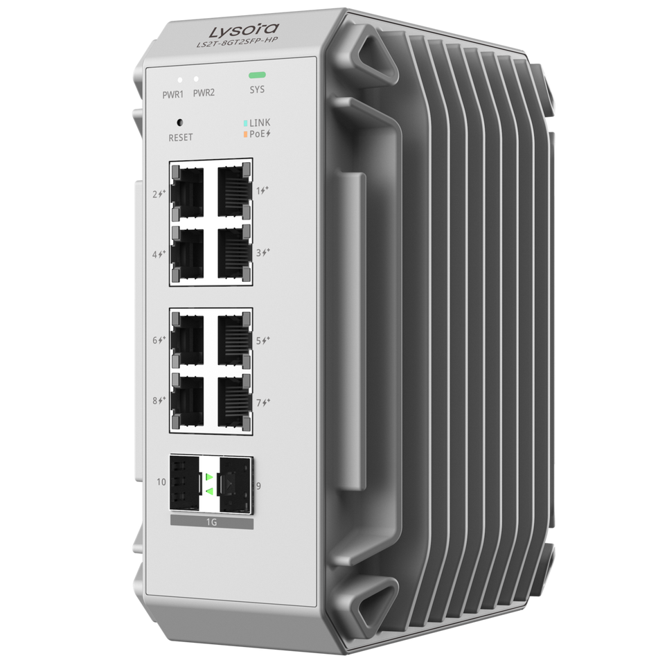 Lysora LS2T-8GT2SFP-HP 8-Port Industrial Layer 2 Managed PoE Switch with 2 x SFP Ports
