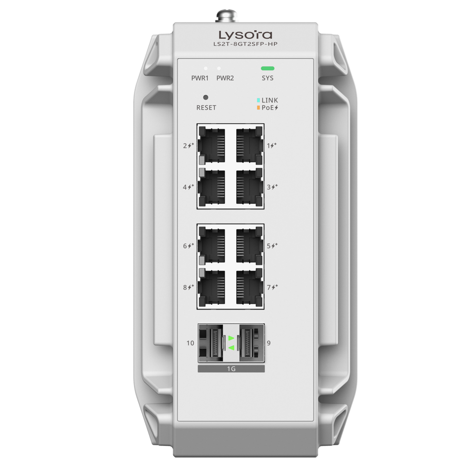 Lysora LS2T-8GT2SFP-HP 8-Port Industrial Layer 2 Managed PoE Switch with 2 x SFP Ports