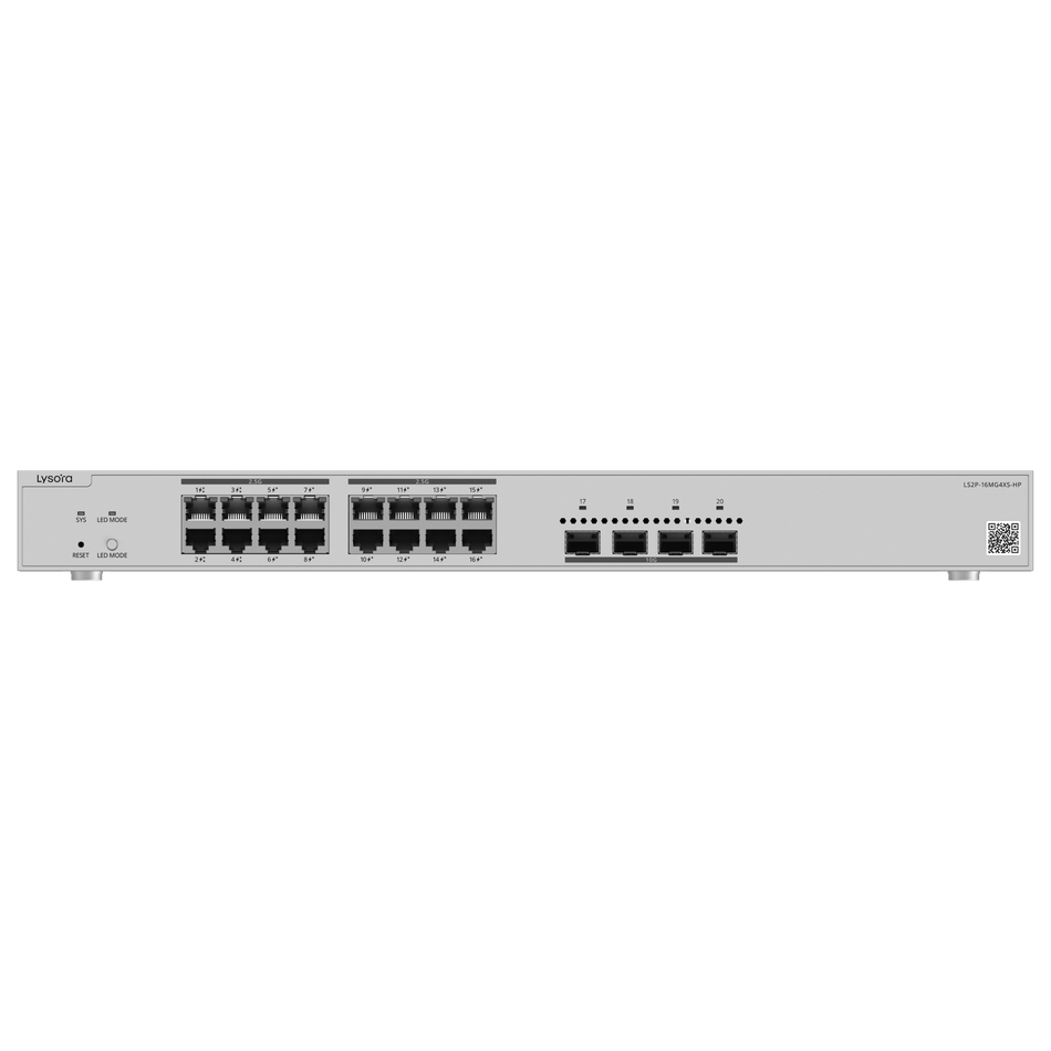 Lysora LS2P-16MG4XS-HP , 16-Port (2.5G) Layer 2+ Managed PoE Switch with 370 W PoE