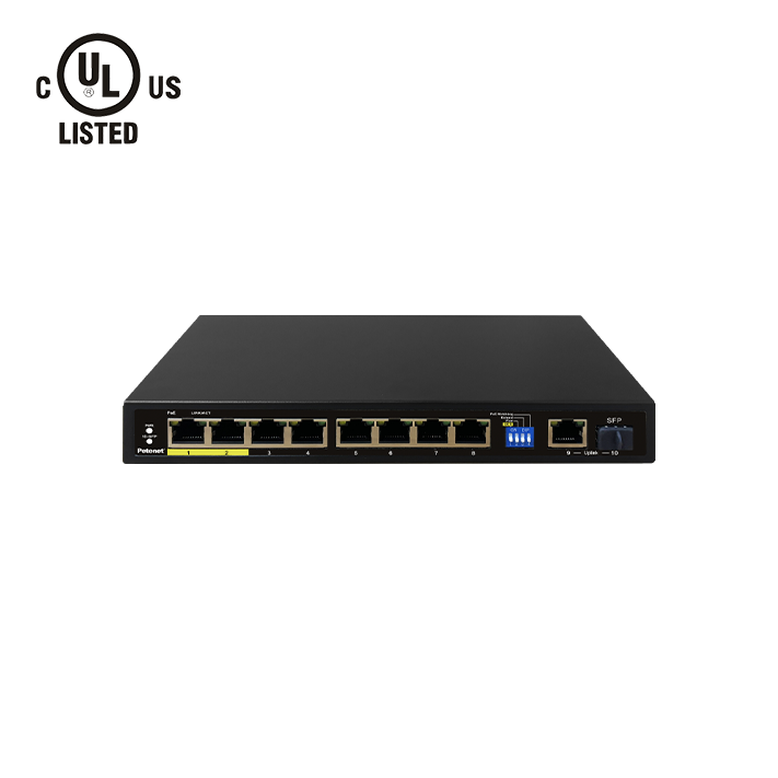 Petenet S7010F-8P-120  8-Port Gigabit PoE+ Switch with 1 RJ45 & 1 SFP Uplinks